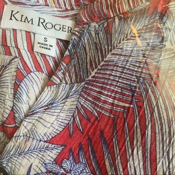 NWOT Tropical KIM ROGERS Roll Tab POPOVER Palm FLORAL BLOUSE Shirt TUNIC Top S - Picture 12 of 12
